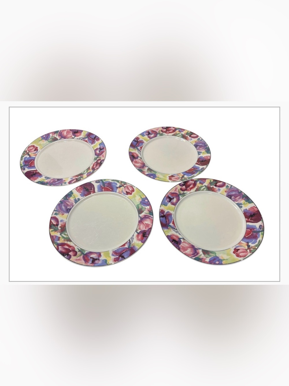 "Vintage Lynns China Floral Mist Dinner Plates 10.5” Stoneware - Set of 4.